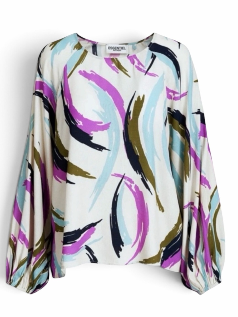 Essentiel Antwerp Dulipa Abstract Print Blouse Off White Blue Purple EU 32 US 0